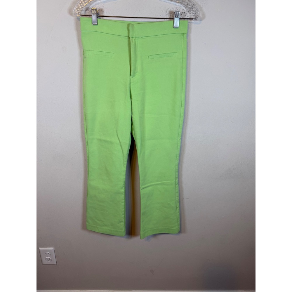 Zara Womens Pants High Rise Cropped Kick Flare Lime Green Size M